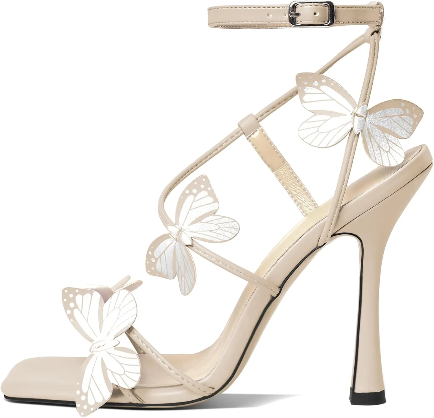 AUMOTED Womens Butterfly Heels Sandals Stilettos High Heels Strappy Square Open Toe Spool Butterfly Heeled Sandals 4 Inch Wedding Dress Shoes