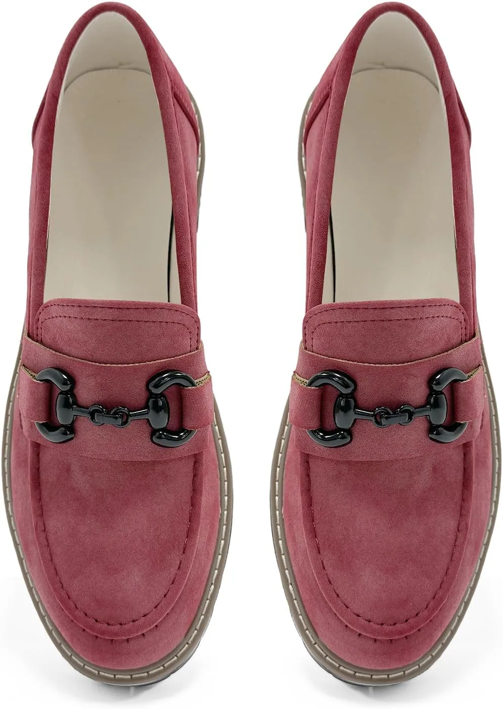 Bandkos Womens Penny Platform Loafers-Fashion Suede Platform Chunky Slip On Dress Shoes Business Lug Sole Loafers US Size 5-12