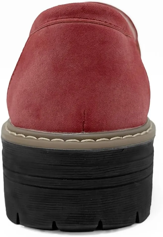 Bandkos Womens Penny Platform Loafers-Fashion Suede Platform Chunky Slip On Dress Shoes Business Lug Sole Loafers US Size 5-12
