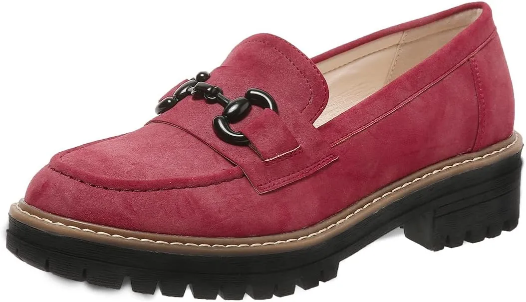 Bandkos Womens Penny Platform Loafers-Fashion Suede Platform Chunky Slip On Dress Shoes Business Lug Sole Loafers US Size 5-12