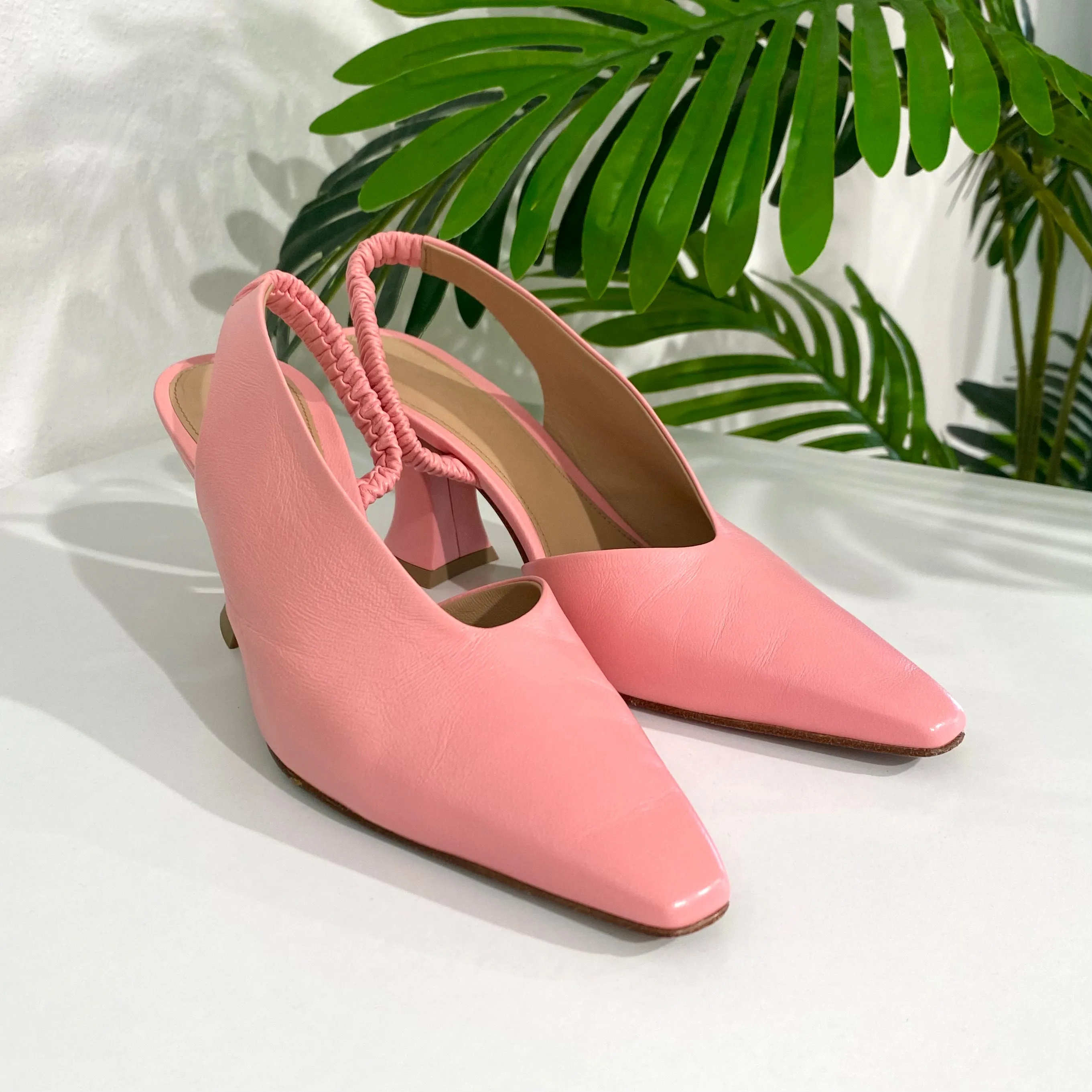 Bottega Veneta Pink Almond Slingback Heels
