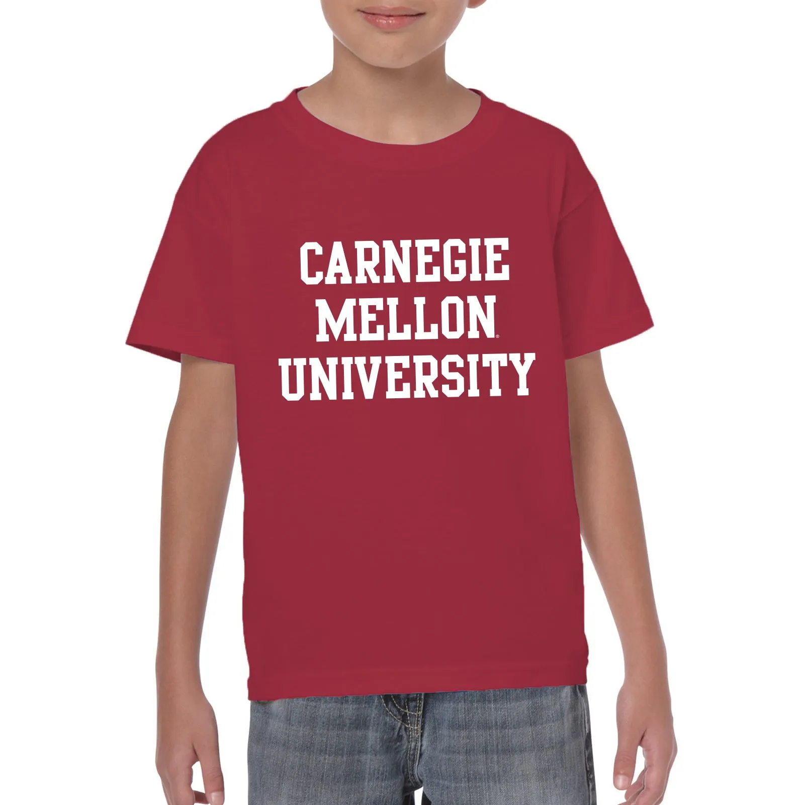 Carnegie Mellon University Tartans Basic Block Youth Short Sleeve T Shirt - Cardinal Red