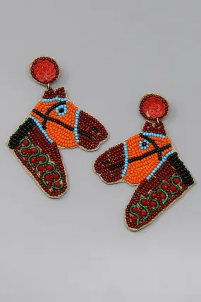 Derby Horse Head Beaded Earring