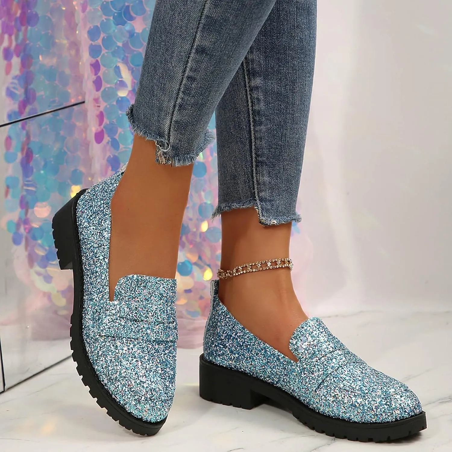 Dress Shoes Women Comfort Rhinestone Loafers Dressy Flats Shoe Casual Penny Loafers Slip On Work Shoes
