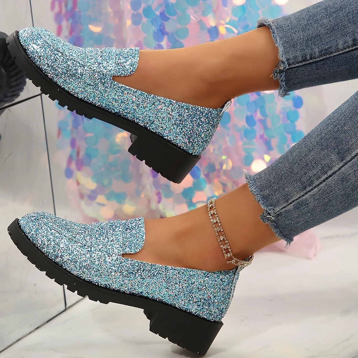 Dress Shoes Women Comfort Rhinestone Loafers Dressy Flats Shoe Casual Penny Loafers Slip On Work Shoes