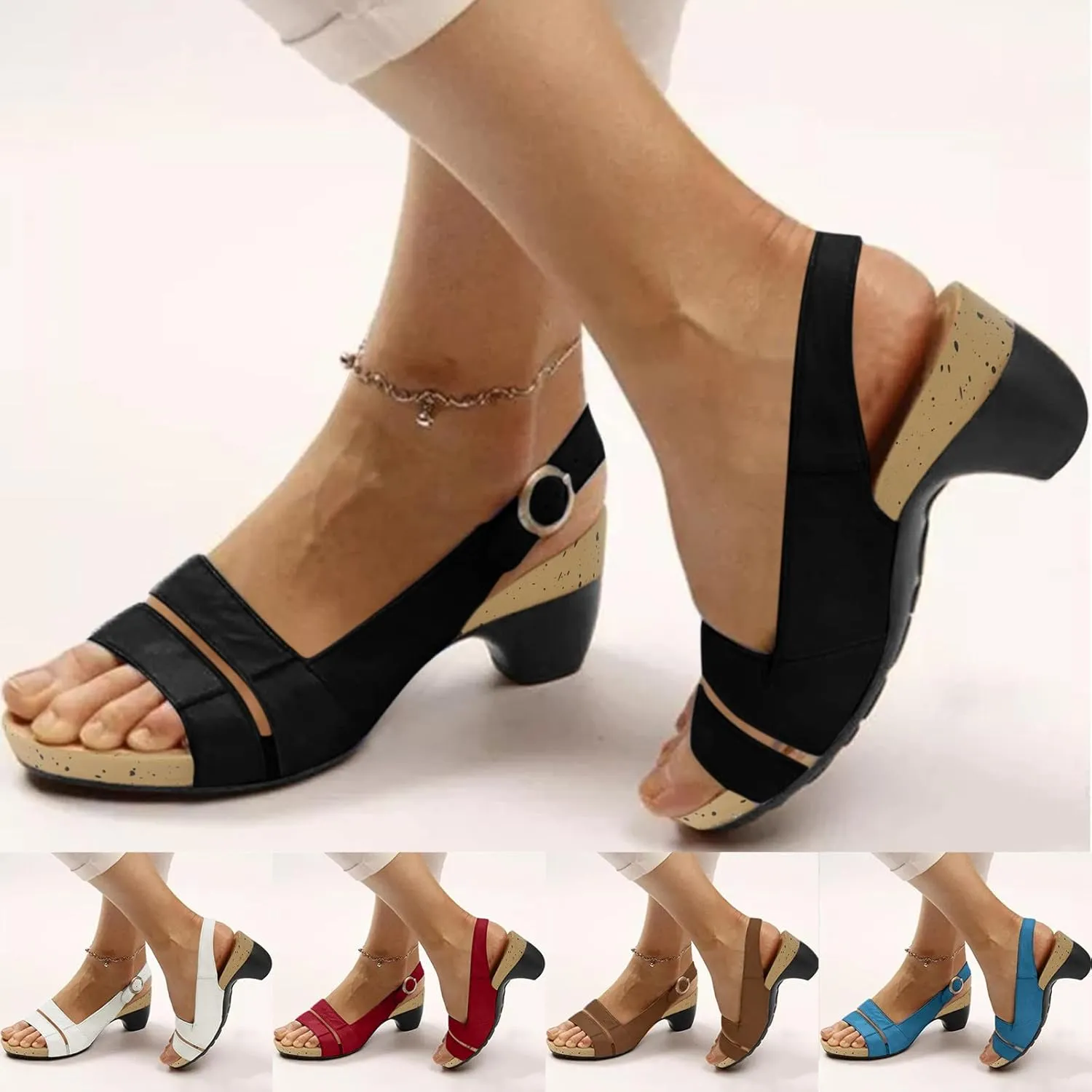 Eduavar Wedge Sandals for Women, Womens Sandals Orthopedic Sandals Dressy Open Toe Low Heel Sandals with Ankle Strap