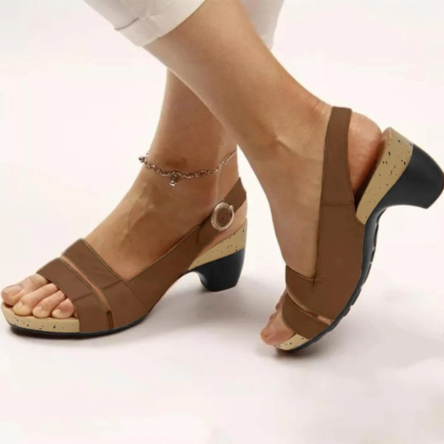 Eduavar Wedge Sandals for Women, Womens Sandals Orthopedic Sandals Dressy Open Toe Low Heel Sandals with Ankle Strap