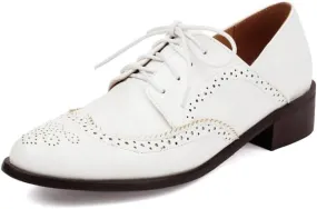 Elbslutt Oxford Shoes for Women Oxford Shoes Perforated Lace-up Wingtip Multicolor Leather Flat Oxfords Close Toe Vintage Oxford Shoes Classic Non-Slip Work Dress Office Shoes