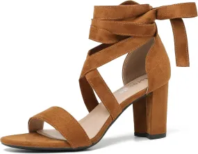fereshte Women's Strappy Heels Lace Up Heels 3 Inch Chunky Block High Heel Dress Sandals
