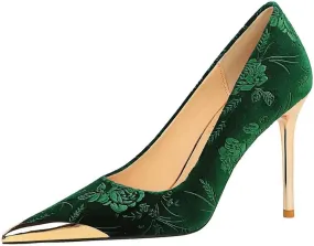 JOEupin Women Velvet Pointed Toe Heels Elegant Stiletto Ladies Pumps Party Dress Heels Work Office Shoes