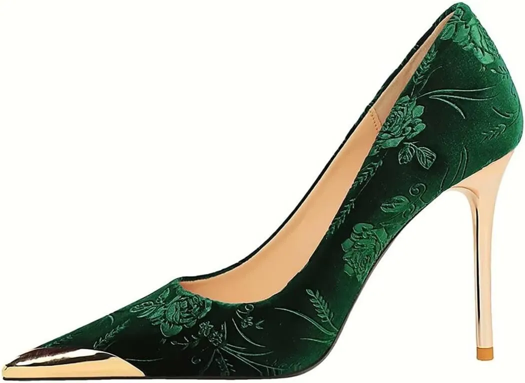 JOEupin Women Velvet Pointed Toe Heels Elegant Stiletto Ladies Pumps Party Dress Heels Work Office Shoes
