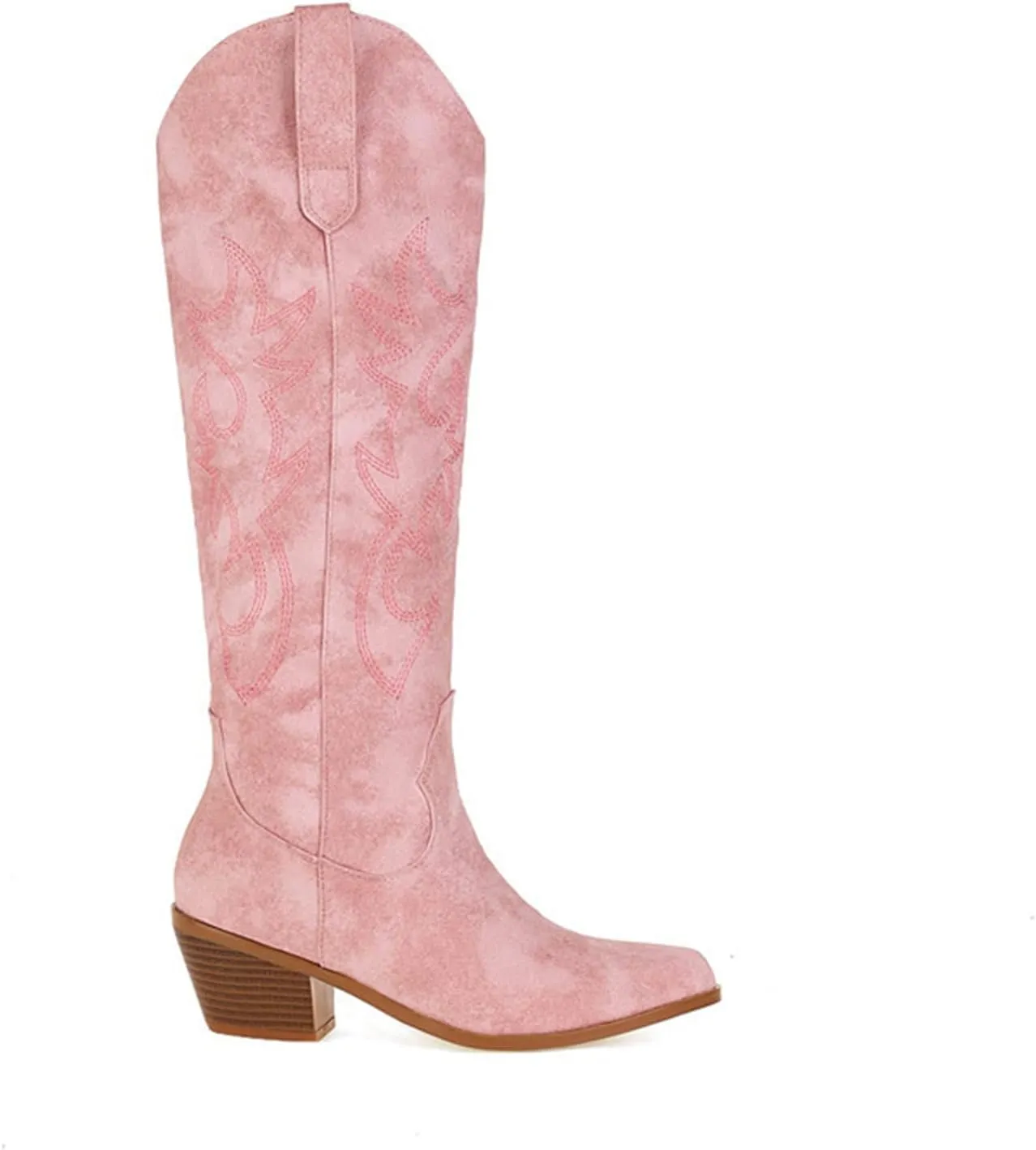 Ladmiple Cowgirl Boots Women Knee High Embroidered Western Boots Pointed Toe Chunky Heel Fashion Western Boots Pull On