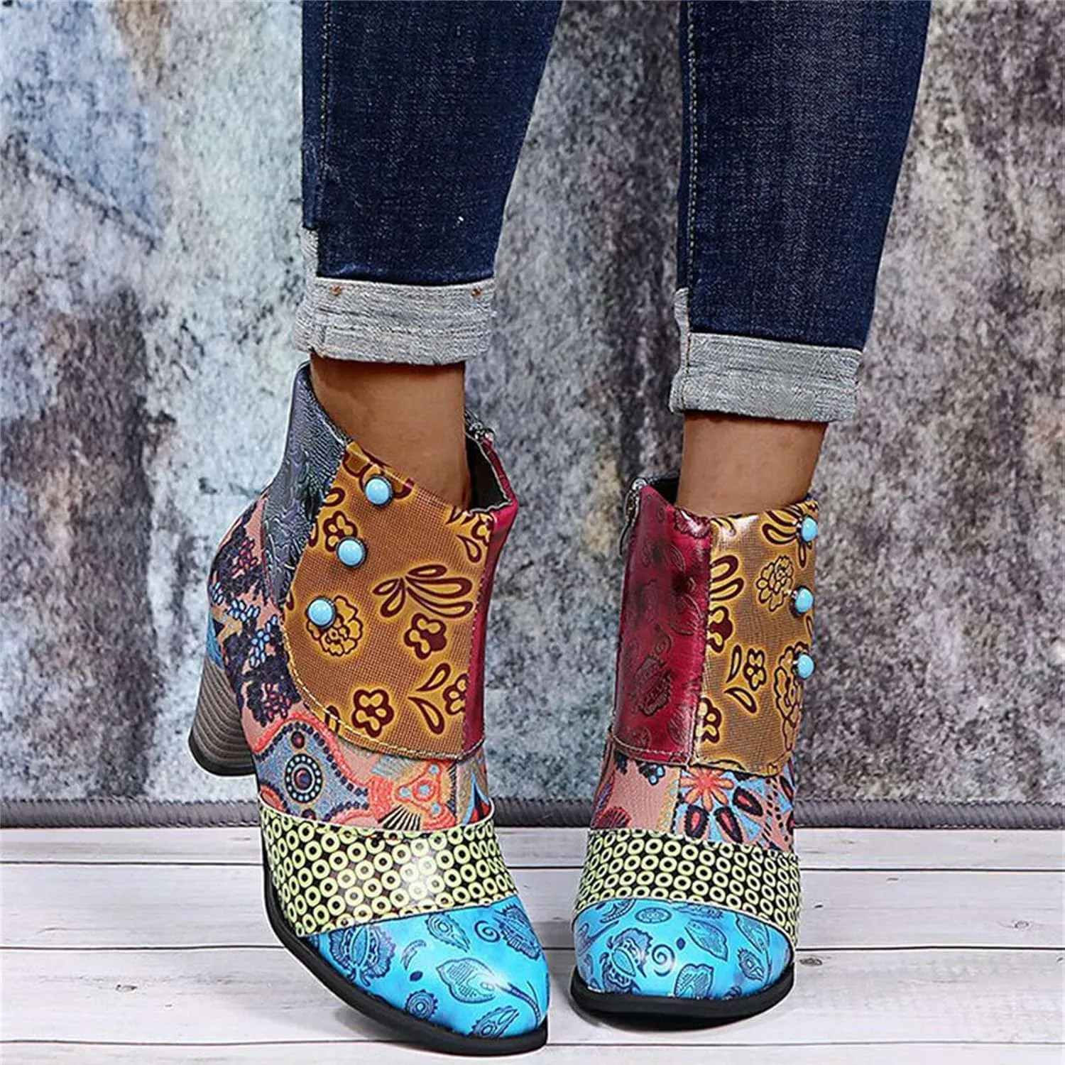 Lausiuoe Ankle Boots For Women With Heel Chunky Block Chelsea Closed Toe Booties Shoes Western Side Zipper Short Boots