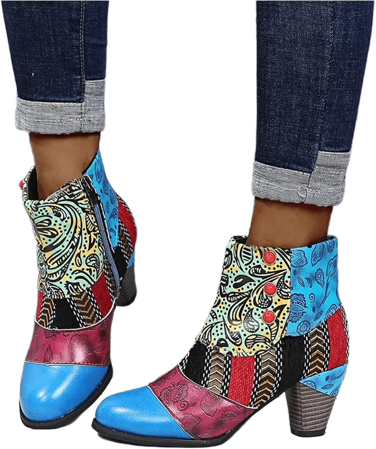 Lausiuoe Ankle Boots For Women With Heel Chunky Block Chelsea Closed Toe Booties Shoes Western Side Zipper Short Boots