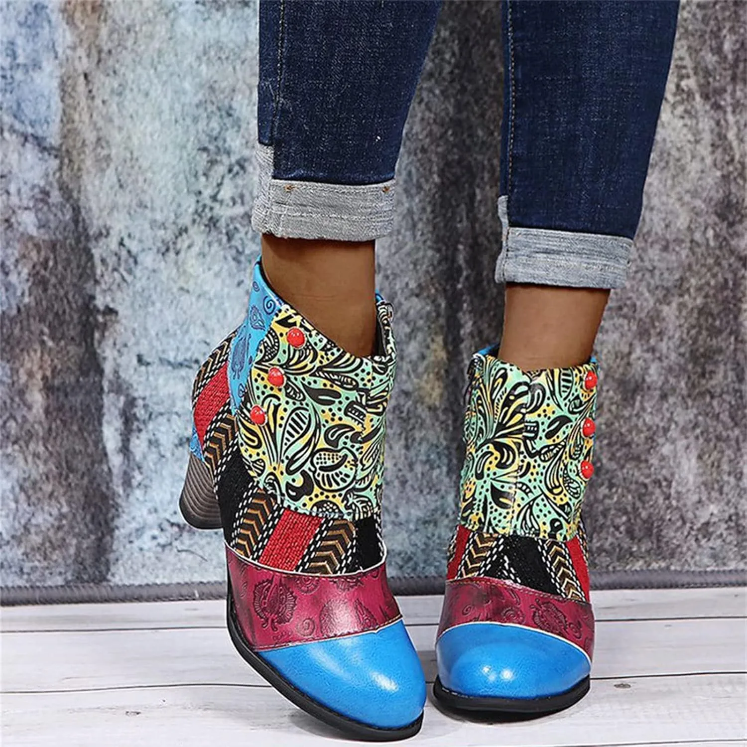 Lausiuoe Ankle Boots For Women With Heel Chunky Block Chelsea Closed Toe Booties Shoes Western Side Zipper Short Boots
