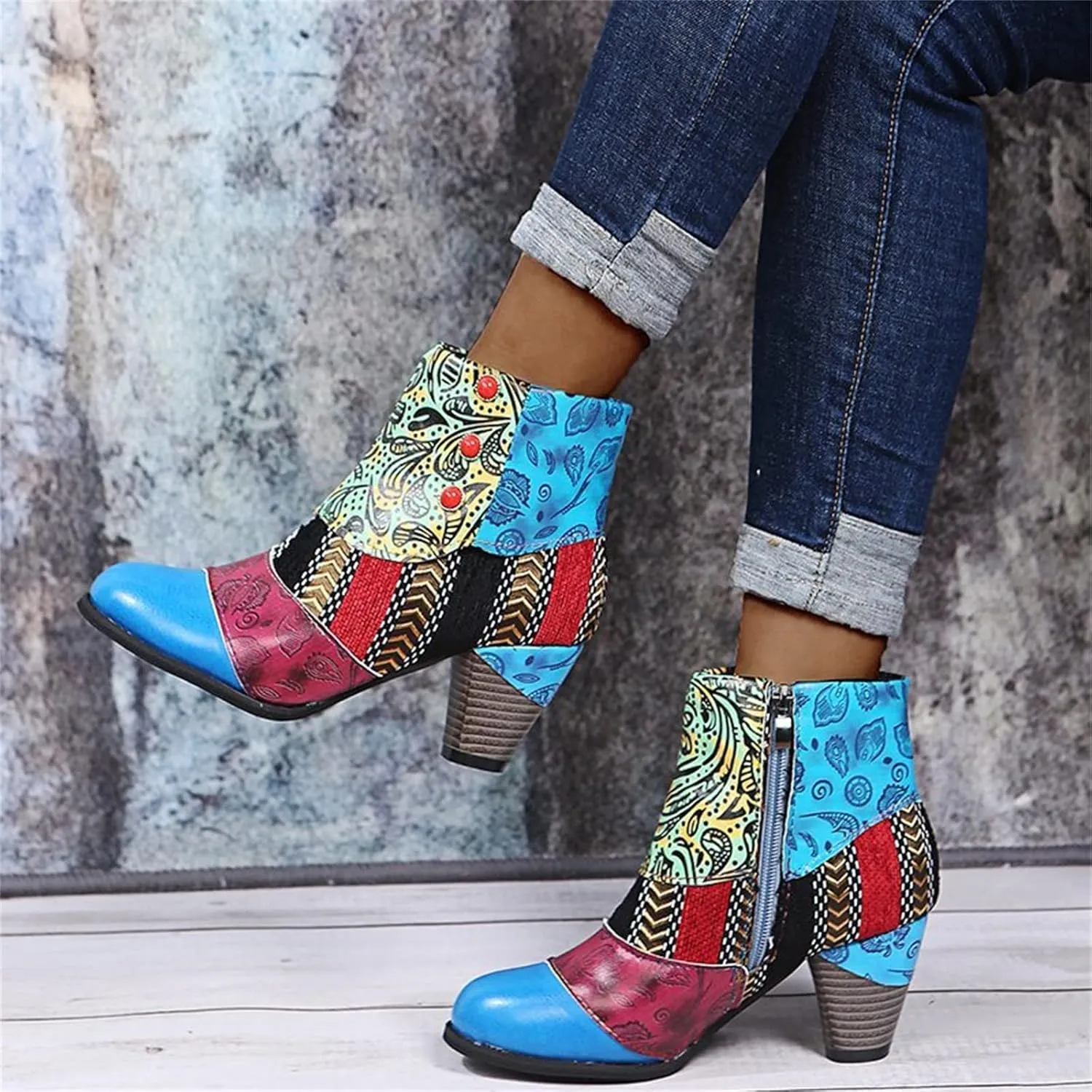 Lausiuoe Ankle Boots For Women With Heel Chunky Block Chelsea Closed Toe Booties Shoes Western Side Zipper Short Boots