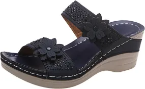 Lausiuoe Orthopedic Sandals For Women Dressy Comfortable Arch Support Orthotic Flip Flops Low Wedge Casual Summer Slides