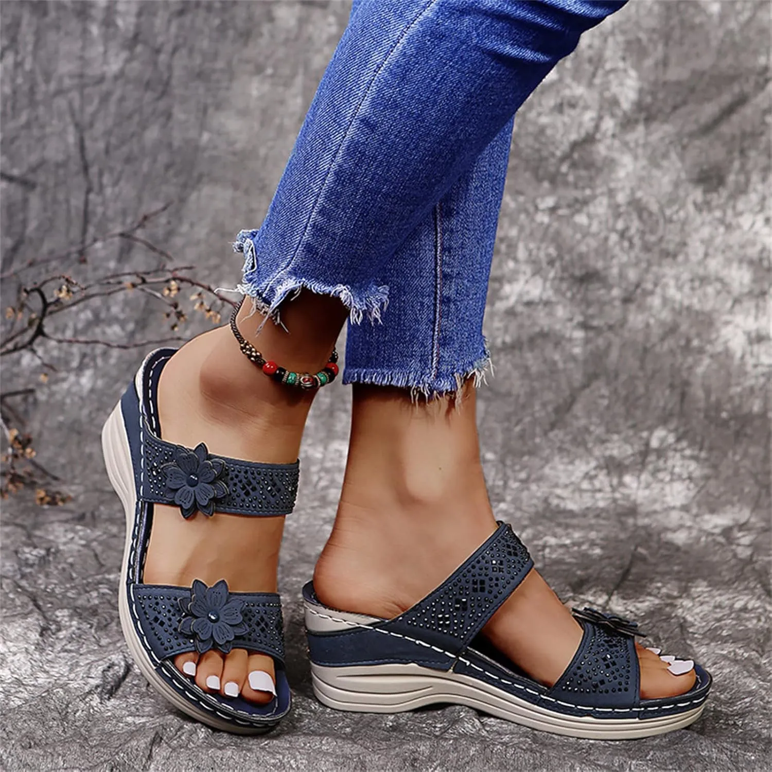 Lausiuoe Orthopedic Sandals For Women Dressy Comfortable Arch Support Orthotic Flip Flops Low Wedge Casual Summer Slides