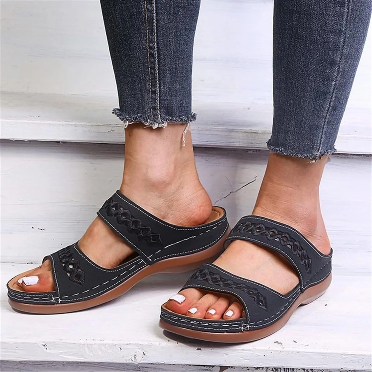 Lausiuoe Orthopedic Sandals For Women Plantar Fasciitis Arch Heel Support Orthotic Flips Flops Flat feet Comfortable Slides