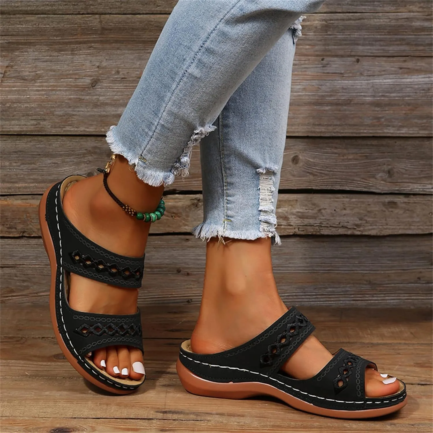 Lausiuoe Orthopedic Sandals For Women Plantar Fasciitis Arch Heel Support Orthotic Flips Flops Flat feet Comfortable Slides
