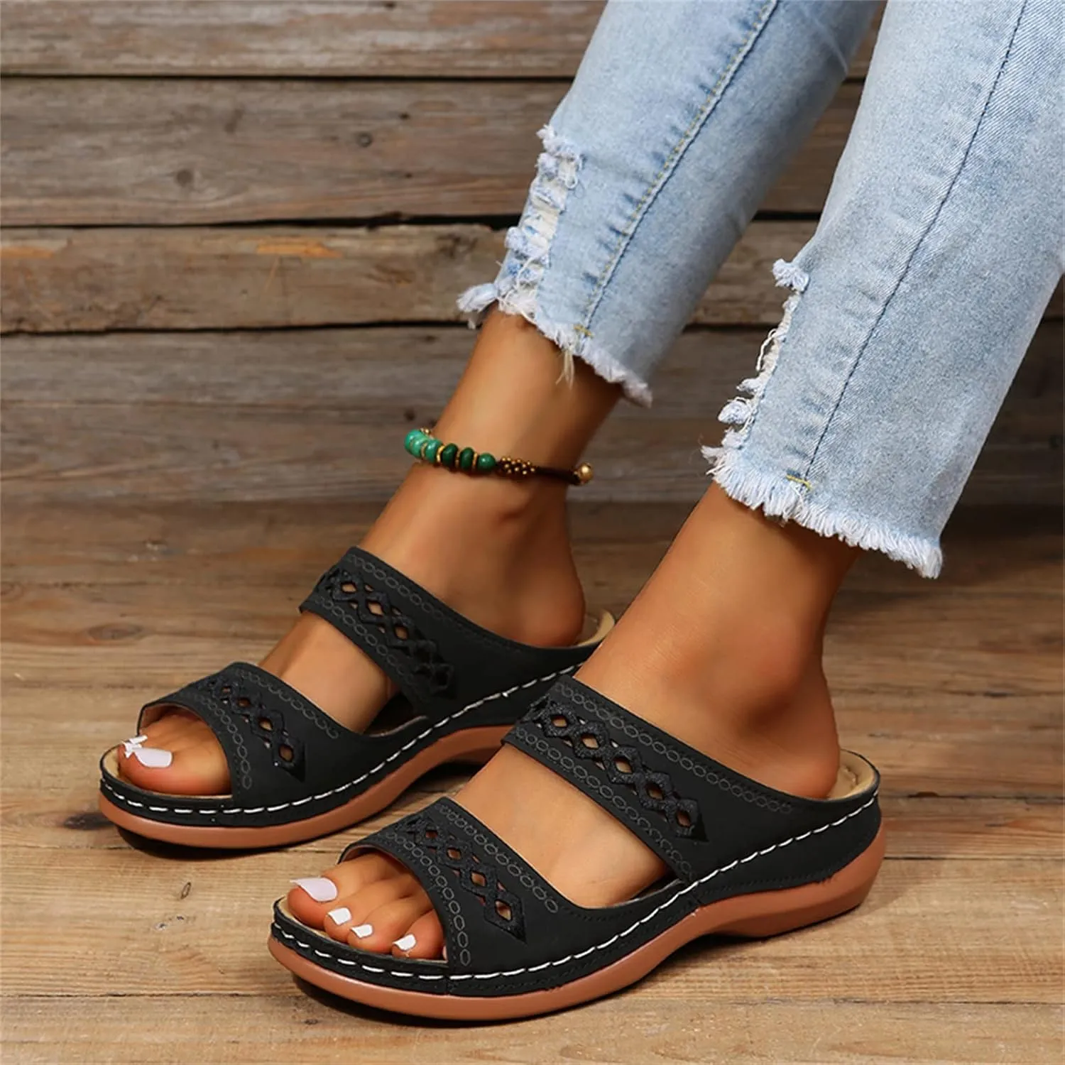 Lausiuoe Orthopedic Sandals For Women Plantar Fasciitis Arch Heel Support Orthotic Flips Flops Flat feet Comfortable Slides