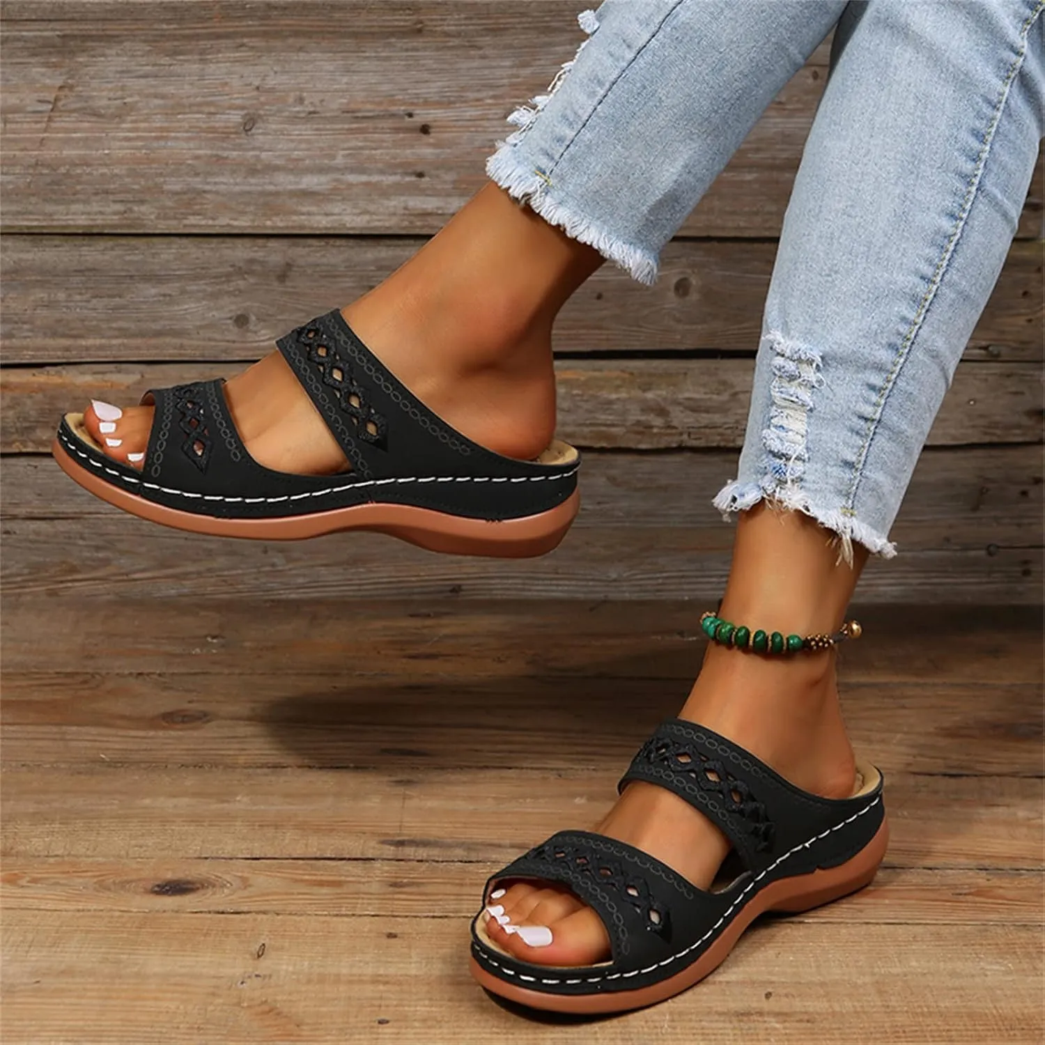Lausiuoe Orthopedic Sandals For Women Plantar Fasciitis Arch Heel Support Orthotic Flips Flops Flat feet Comfortable Slides