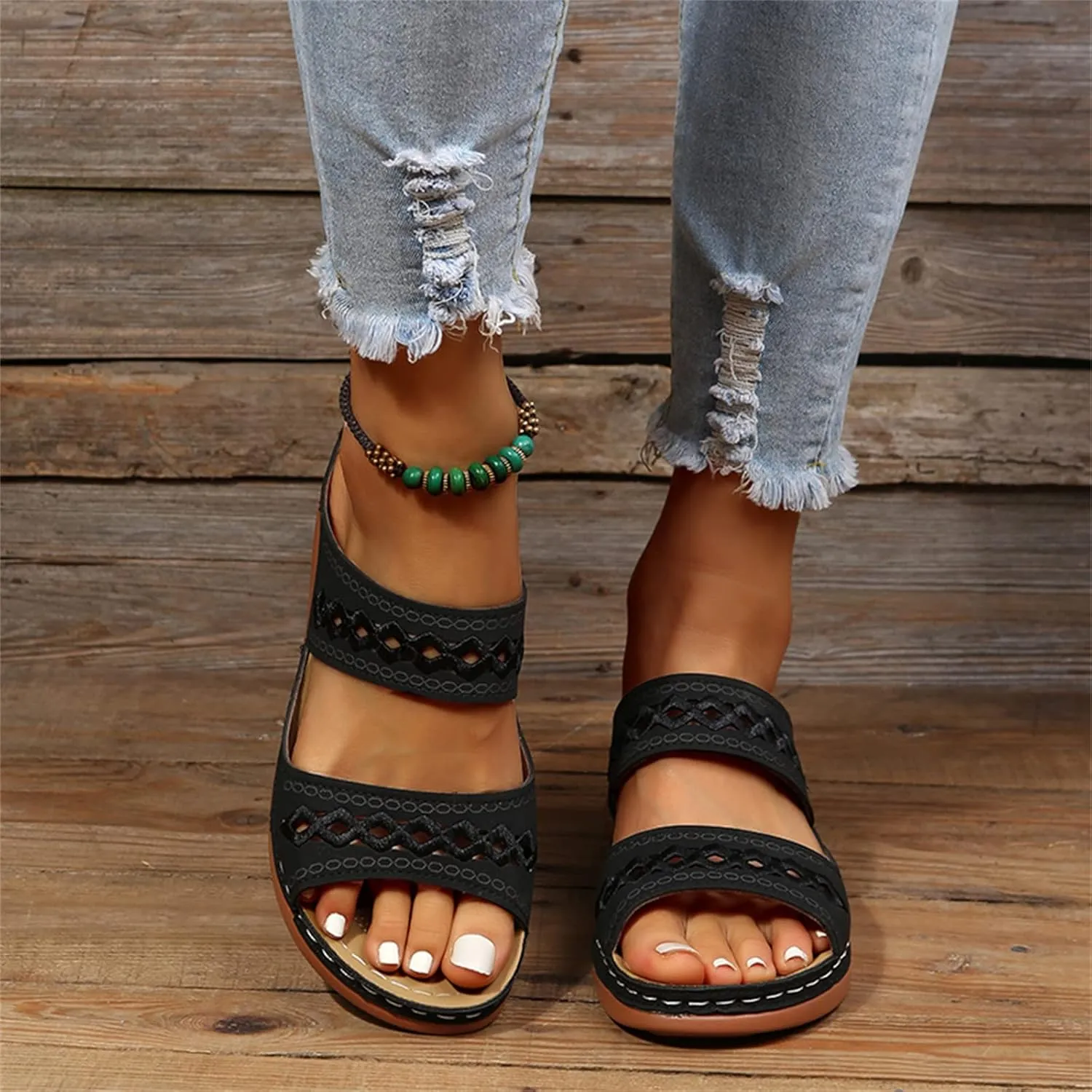 Lausiuoe Orthopedic Sandals For Women Plantar Fasciitis Arch Heel Support Orthotic Flips Flops Flat feet Comfortable Slides