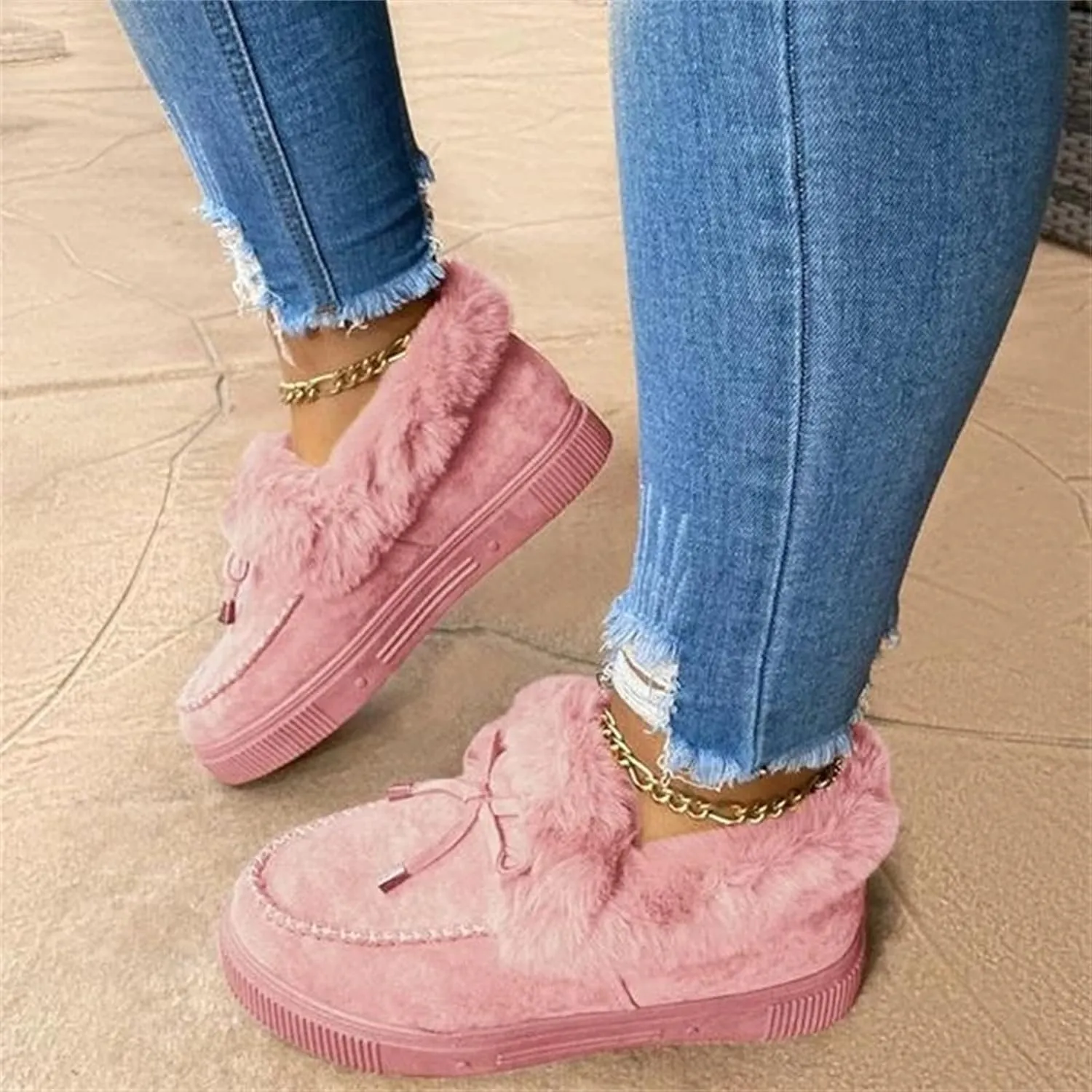 Lausiuoe Winter Boots For Women Fashion 2022 Women's Snow Boots Warm Fur Lined Casual Anti-Slip Outdoor Fuzzy Platform Booties