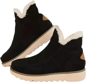 Lausiuoe Womens Winter Boots With Fur Lined Warm Snow Fuzzy Ankle Booties Flat Cute Silp On Comfortable Casual Loafers