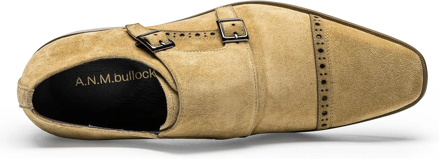 Loafers for Men - Genuine Leather Monk Strap Dress Shoes |Double Buckle Formal Shoes for Business