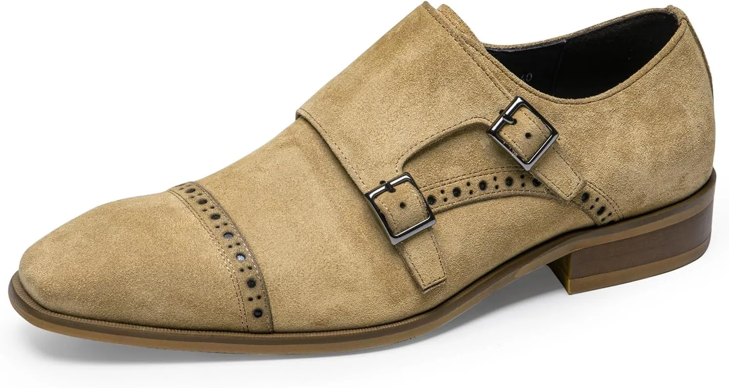 Loafers for Men - Genuine Leather Monk Strap Dress Shoes |Double Buckle Formal Shoes for Business