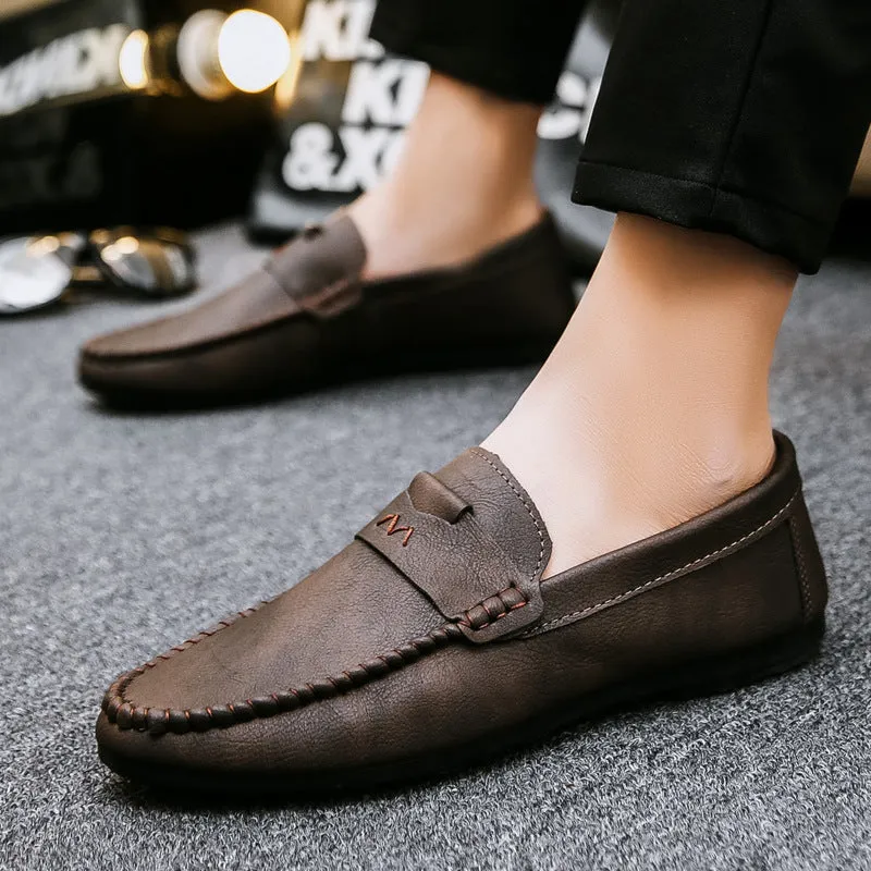 Loafers men's trend 2024 new casual leather shoes summer breathable lazy one pedal soft-soled driving men's shoes
