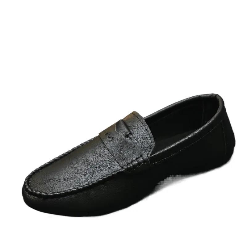 Loafers men's trend 2024 new casual leather shoes summer breathable lazy one pedal soft-soled driving men's shoes