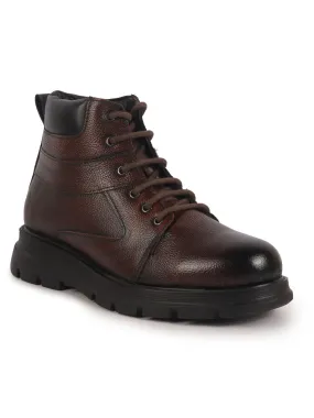 Men Cherry Genuine Leather Lace Up Ankle Boots|High Ankle Shoes|Featherlite Memory Cushion Boots|Casual and Work Wear