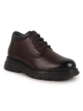 Men Cherry Genuine Leather Lace Up Uniform Low Top Boots|Casual and Work Wear|Comfortable and Soft Cushion|Heavy Duty Shoes