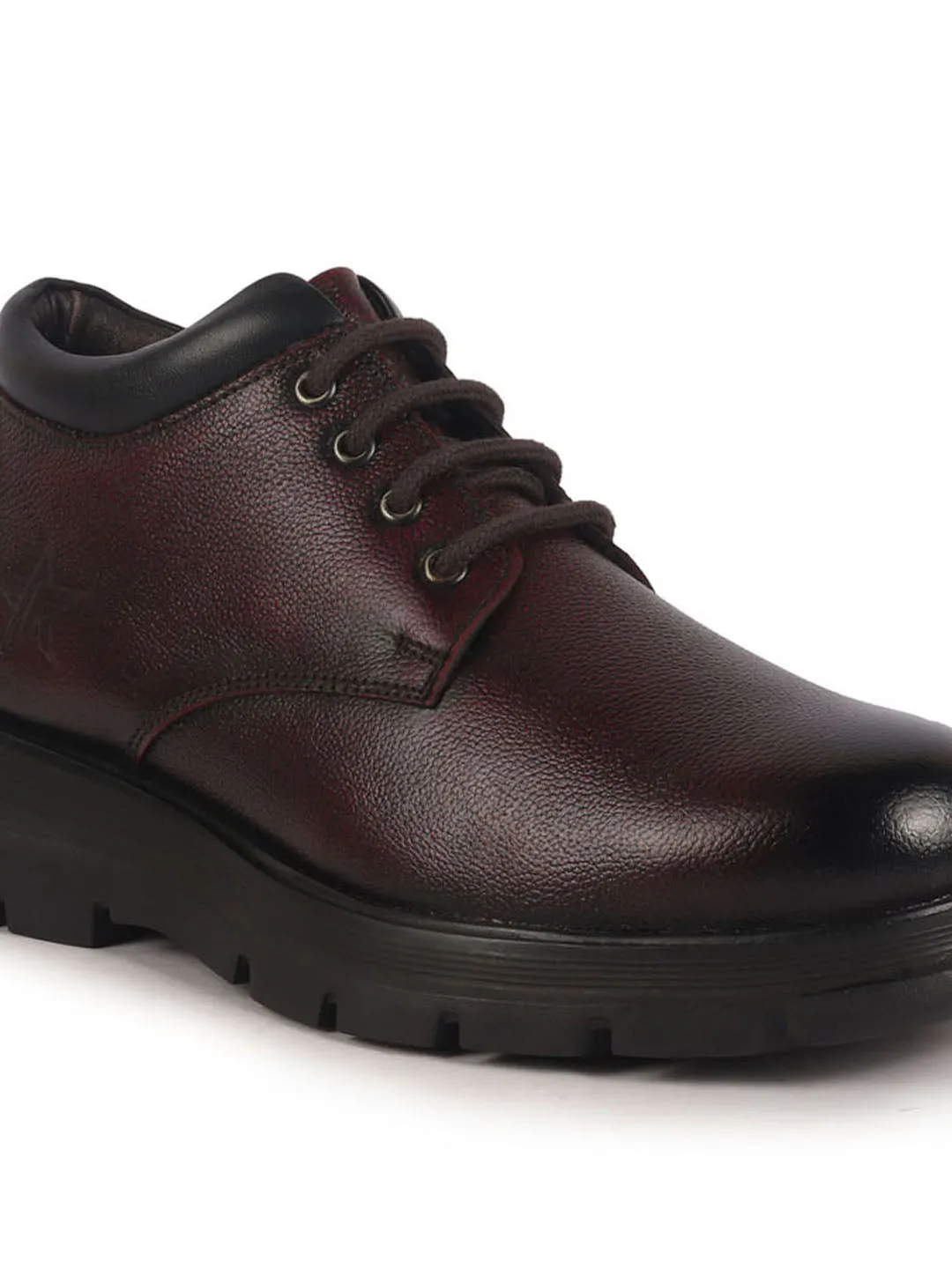 Men Cherry Genuine Leather Lace Up Uniform Low Top Boots|Casual and Work Wear|Comfortable and Soft Cushion|Heavy Duty Shoes