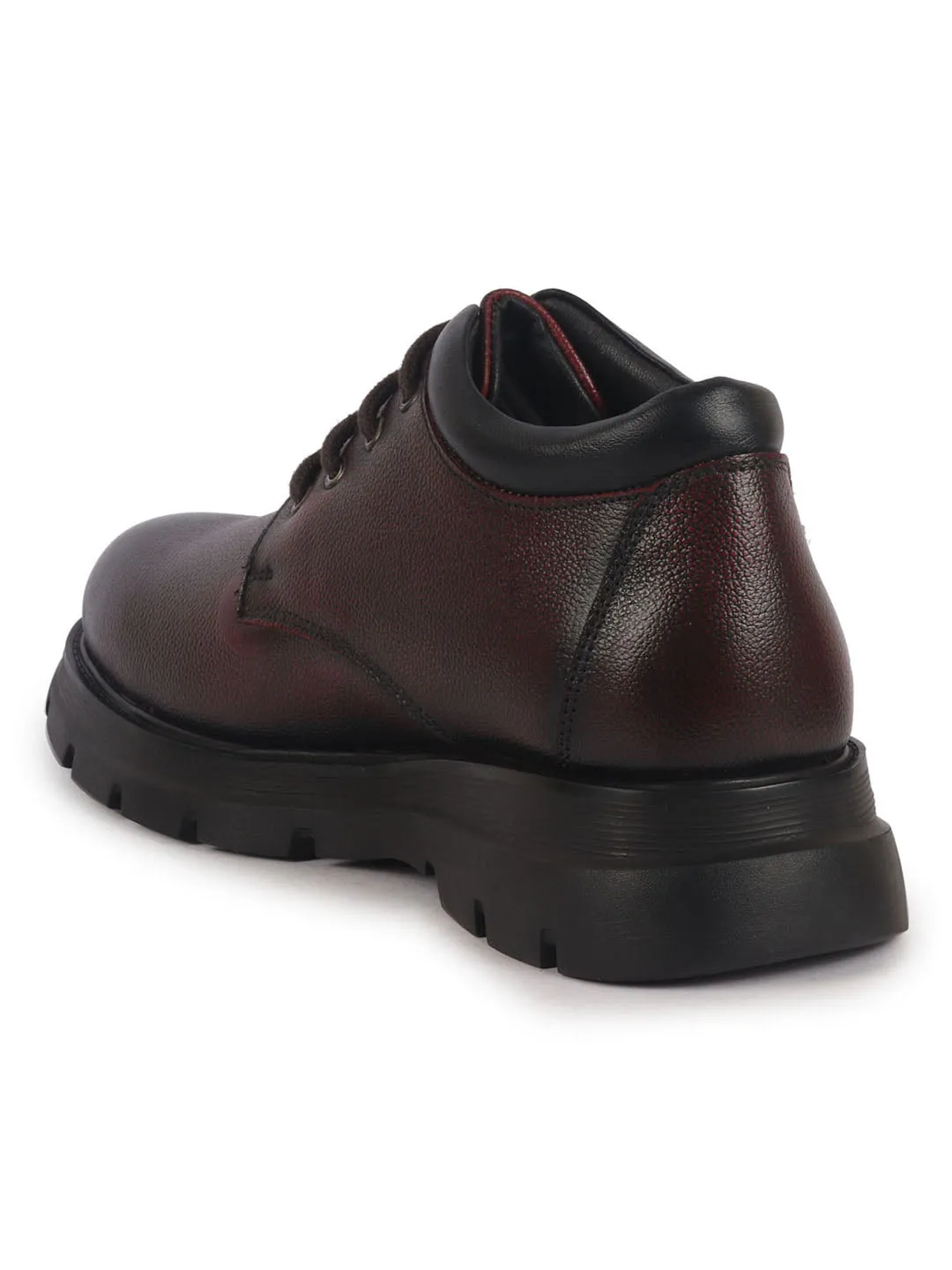 Men Cherry Genuine Leather Lace Up Uniform Low Top Boots|Casual and Work Wear|Comfortable and Soft Cushion|Heavy Duty Shoes
