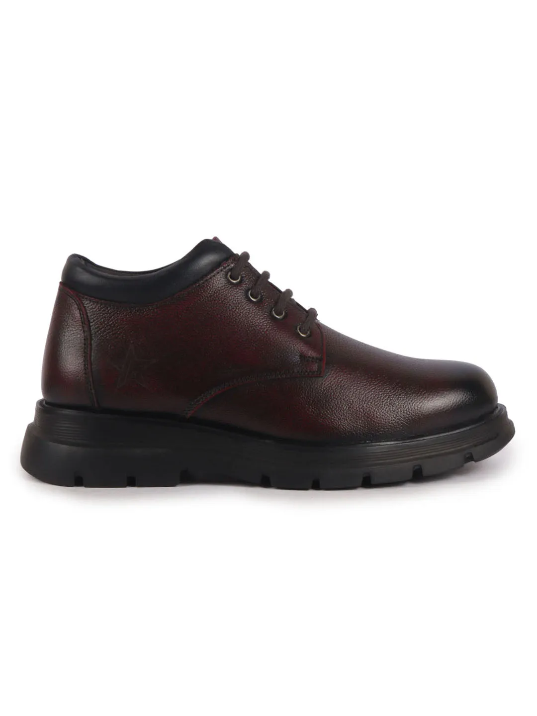 Men Cherry Genuine Leather Lace Up Uniform Low Top Boots|Casual and Work Wear|Comfortable and Soft Cushion|Heavy Duty Shoes