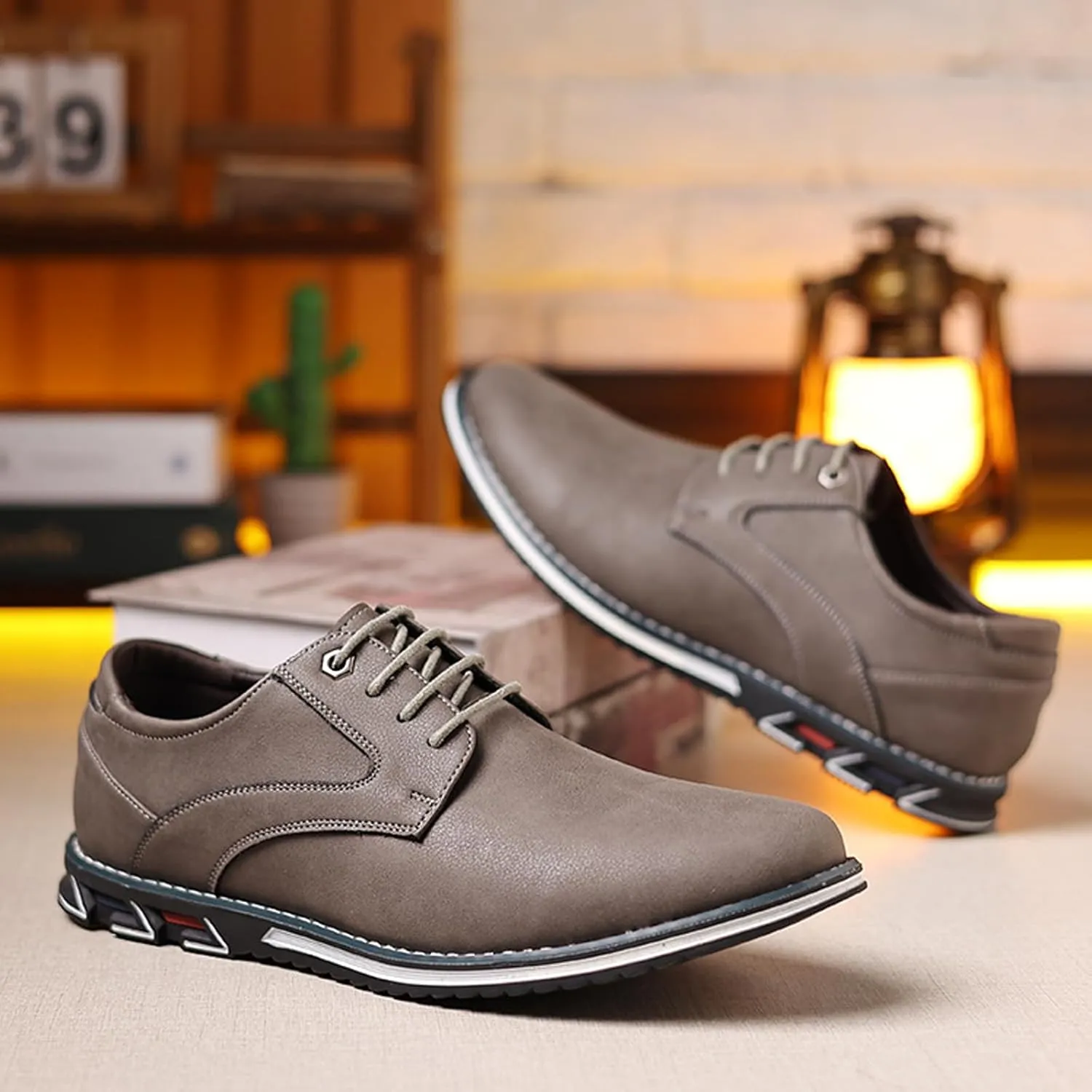 Men'S Leather Slip-On Flat Orthopedic Oxford Shoes Fashion Breathable Round Toe Lace-Up Non-Slip Casual Oxford Sneakers Driving Office Business Dress Derby Shoes