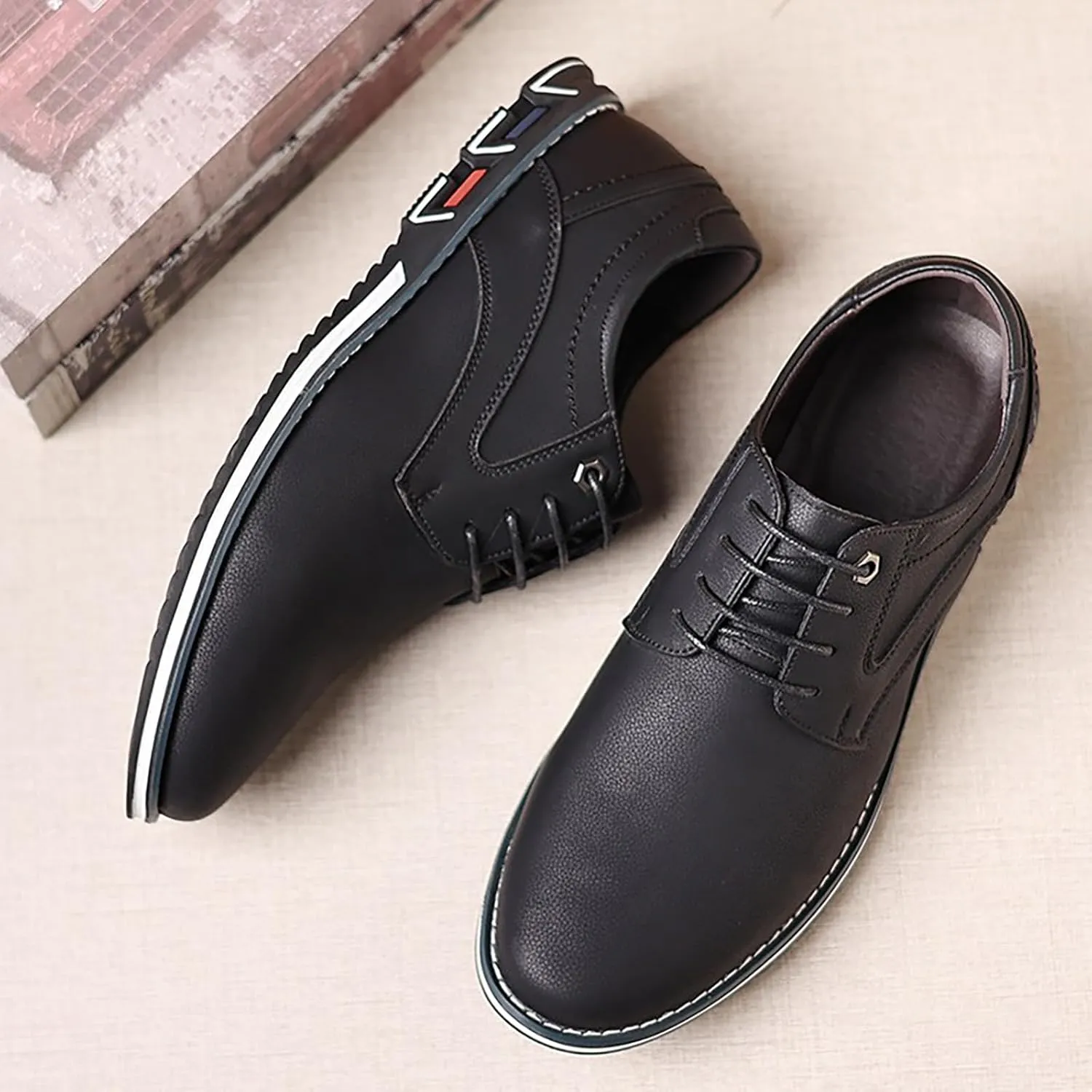 Men'S Leather Slip-On Flat Orthopedic Oxford Shoes Fashion Breathable Round Toe Lace-Up Non-Slip Casual Oxford Sneakers Driving Office Business Dress Derby Shoes