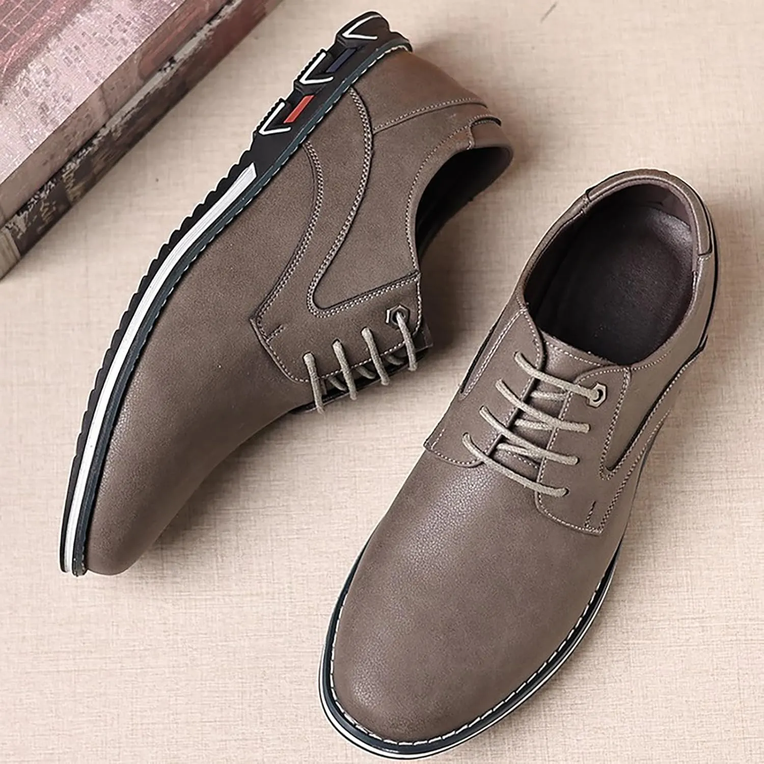 Men'S Leather Slip-On Flat Orthopedic Oxford Shoes Fashion Breathable Round Toe Lace-Up Non-Slip Casual Oxford Sneakers Driving Office Business Dress Derby Shoes