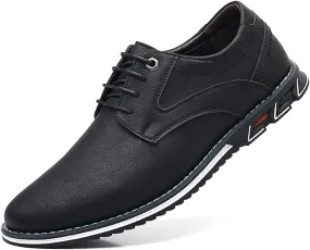 Men'S Leather Slip-On Flat Orthopedic Oxford Shoes Fashion Breathable Round Toe Lace-Up Non-Slip Casual Oxford Sneakers Driving Office Business Dress Derby Shoes