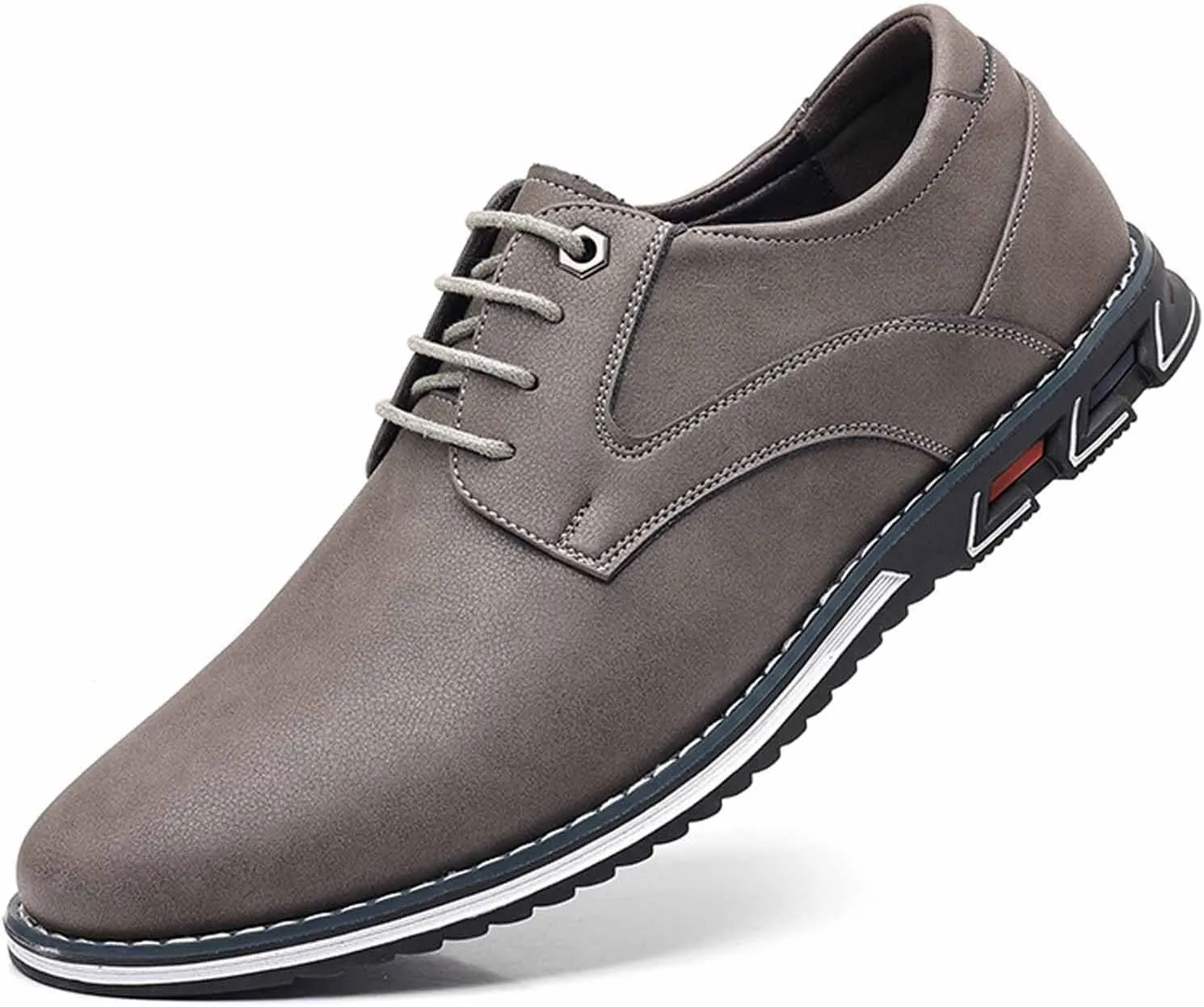 Men'S Leather Slip-On Flat Orthopedic Oxford Shoes Fashion Breathable Round Toe Lace-Up Non-Slip Casual Oxford Sneakers Driving Office Business Dress Derby Shoes
