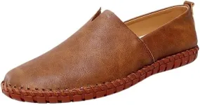 Men's Vegan Leather Loafers - Round Toe, Flexible, Anti-Slip, Comfortable Slip-On Shoes for Walking and Fashion