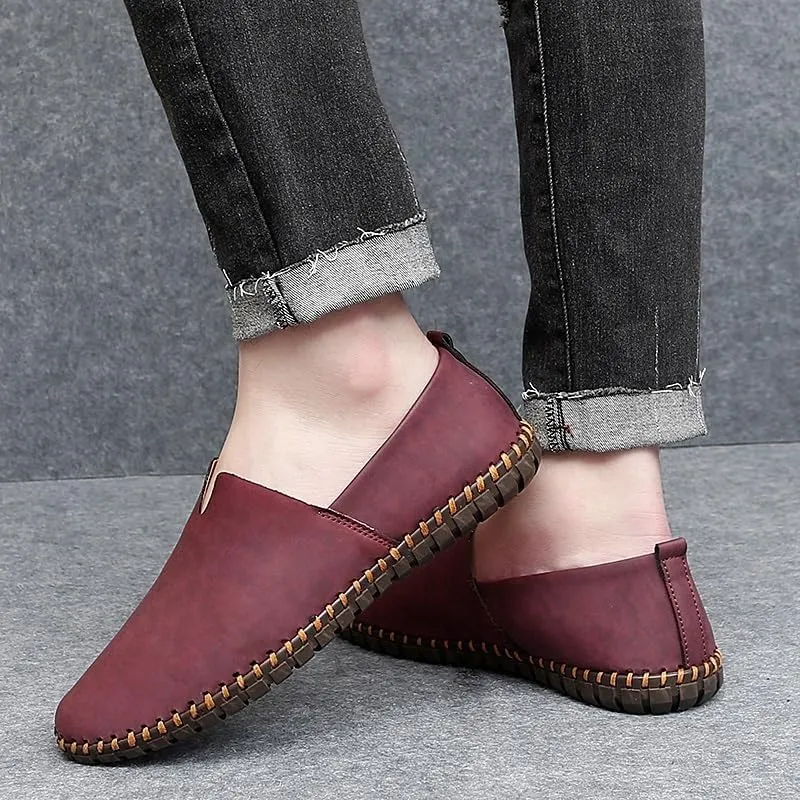 Men's Vegan Leather Loafers - Round Toe, Flexible, Anti-Slip, Comfortable Slip-On Shoes for Walking and Fashion