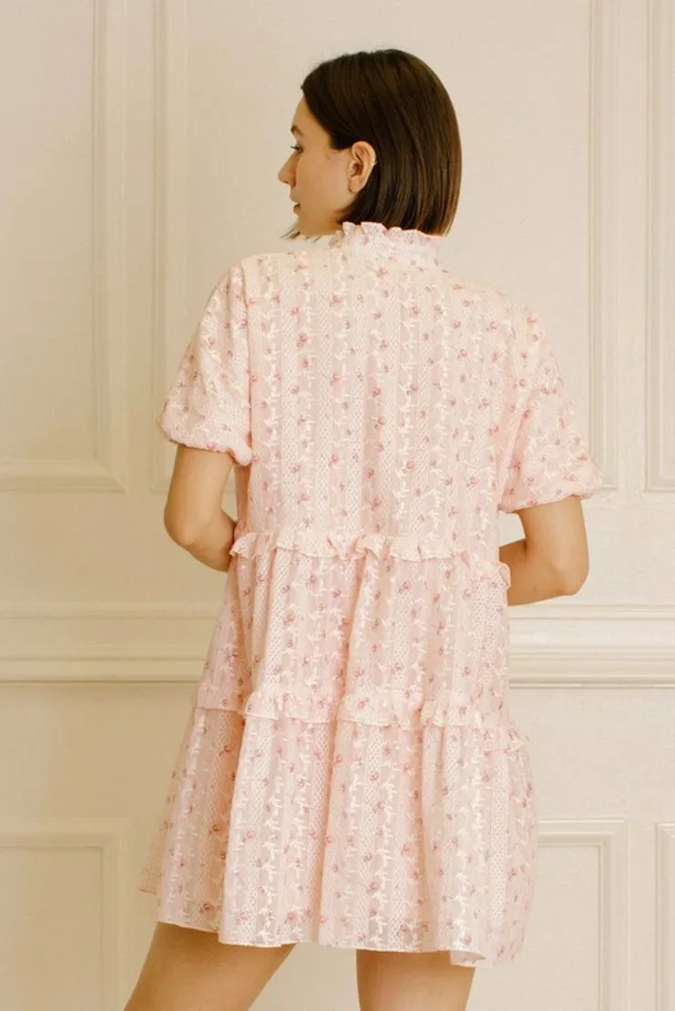 Miley Embroidered Mini Babydoll Dress