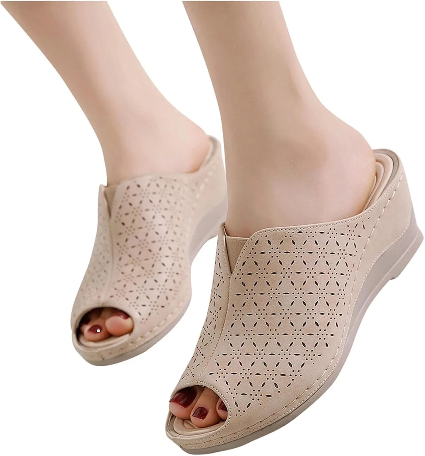 oiangi Wedge Slipper for Women Fashion Fish Mouth Open Toe Hollow Slip-on Platform Slippers Summer Comfortable Casual Outdoor Ladies Shoes Flip Flops