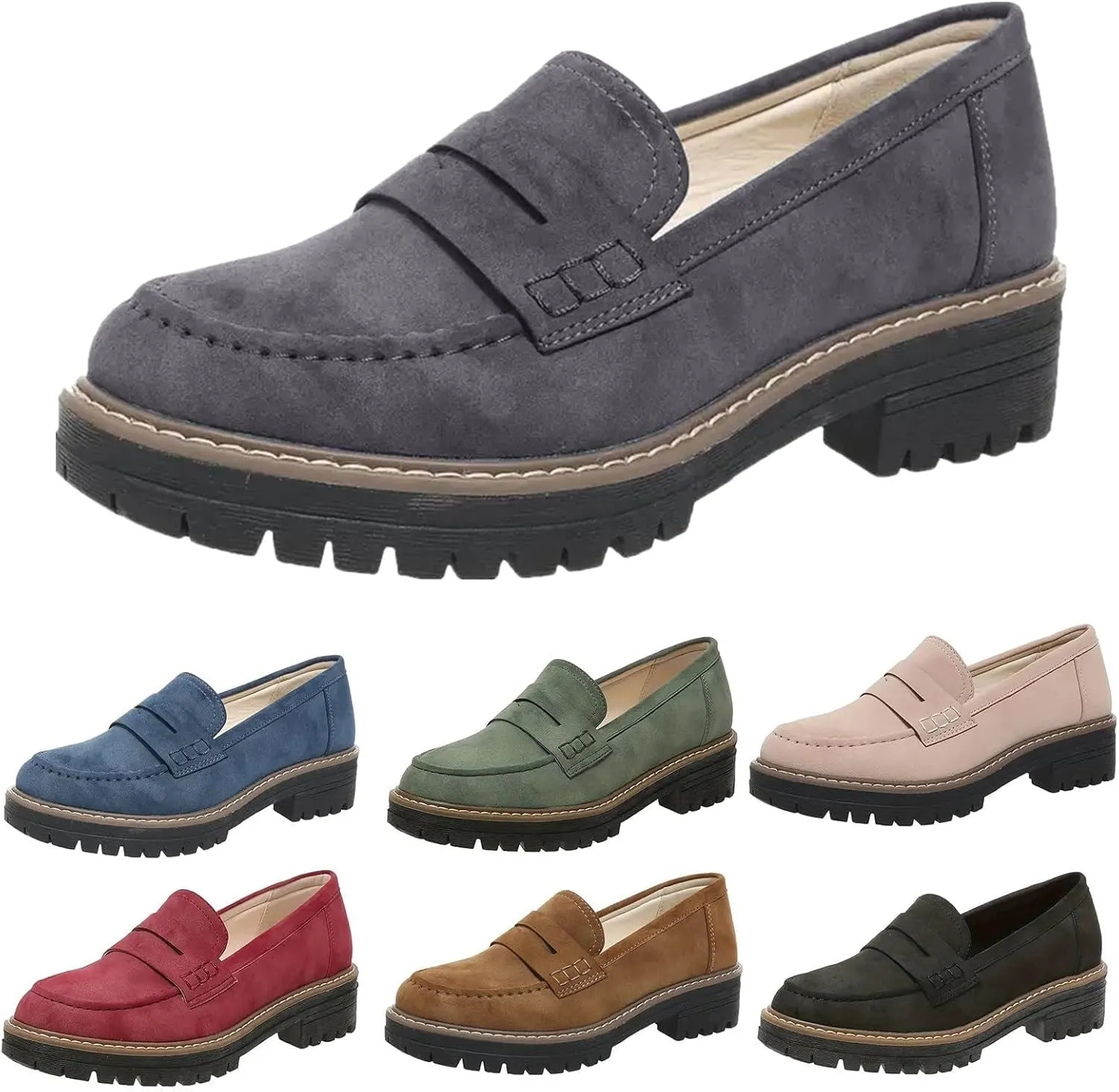 Platform Loafers for Women 2025,Women Platform Loafer,Business Casual Shoes Women,Work Shoes Women Business Casual,Suede Penny Loafers Lug Sole Slip-Ons Shoes Women Penny Loafers