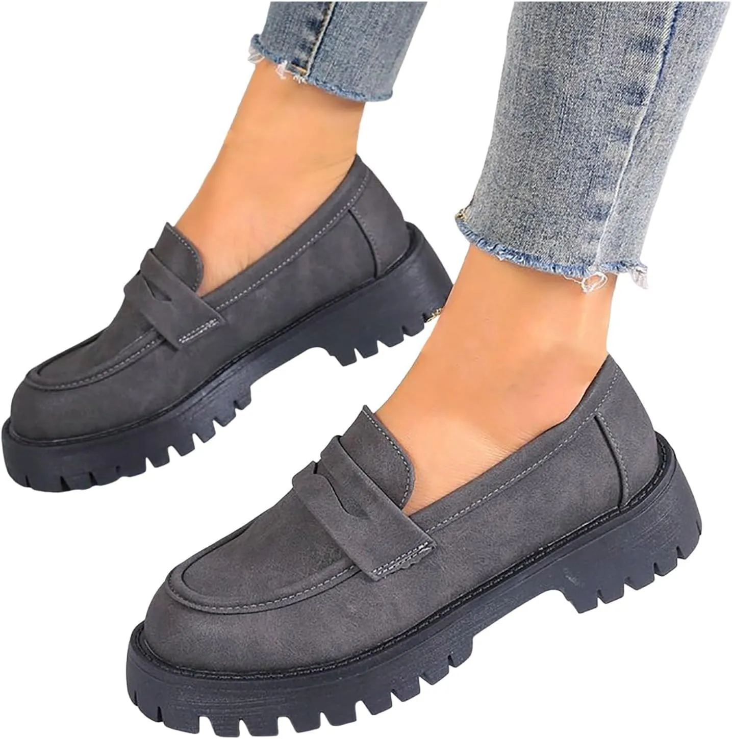 Platform Loafers for Women 2025,Women Platform Loafer,Business Casual Shoes Women,Work Shoes Women Business Casual,Suede Penny Loafers Lug Sole Slip-Ons Shoes Women Penny Loafers