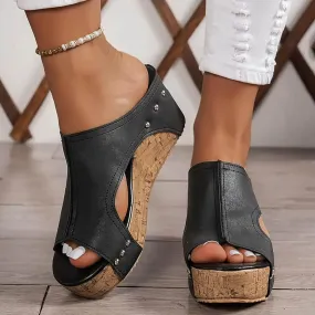 Platform Slides for Women,Summer Low Wedge Sandals for Women Comfortable Sandals for Women Open Toe Ankle Strap Slip On Sandals Drssey Casual Cork Slippers Cute Boho Beach Shoes